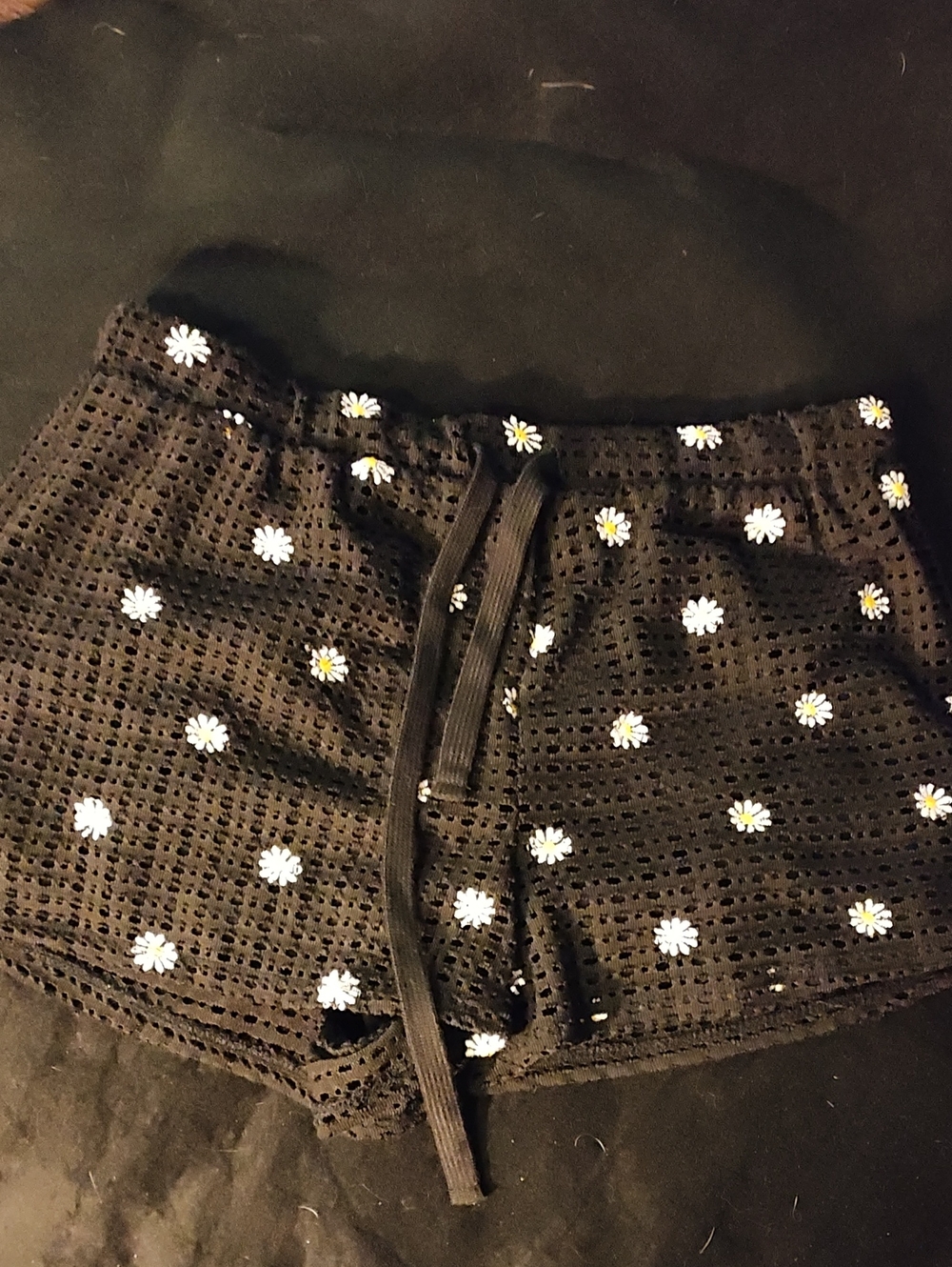 No Boundaries Black Crochet Daisy Drawstring Shorts